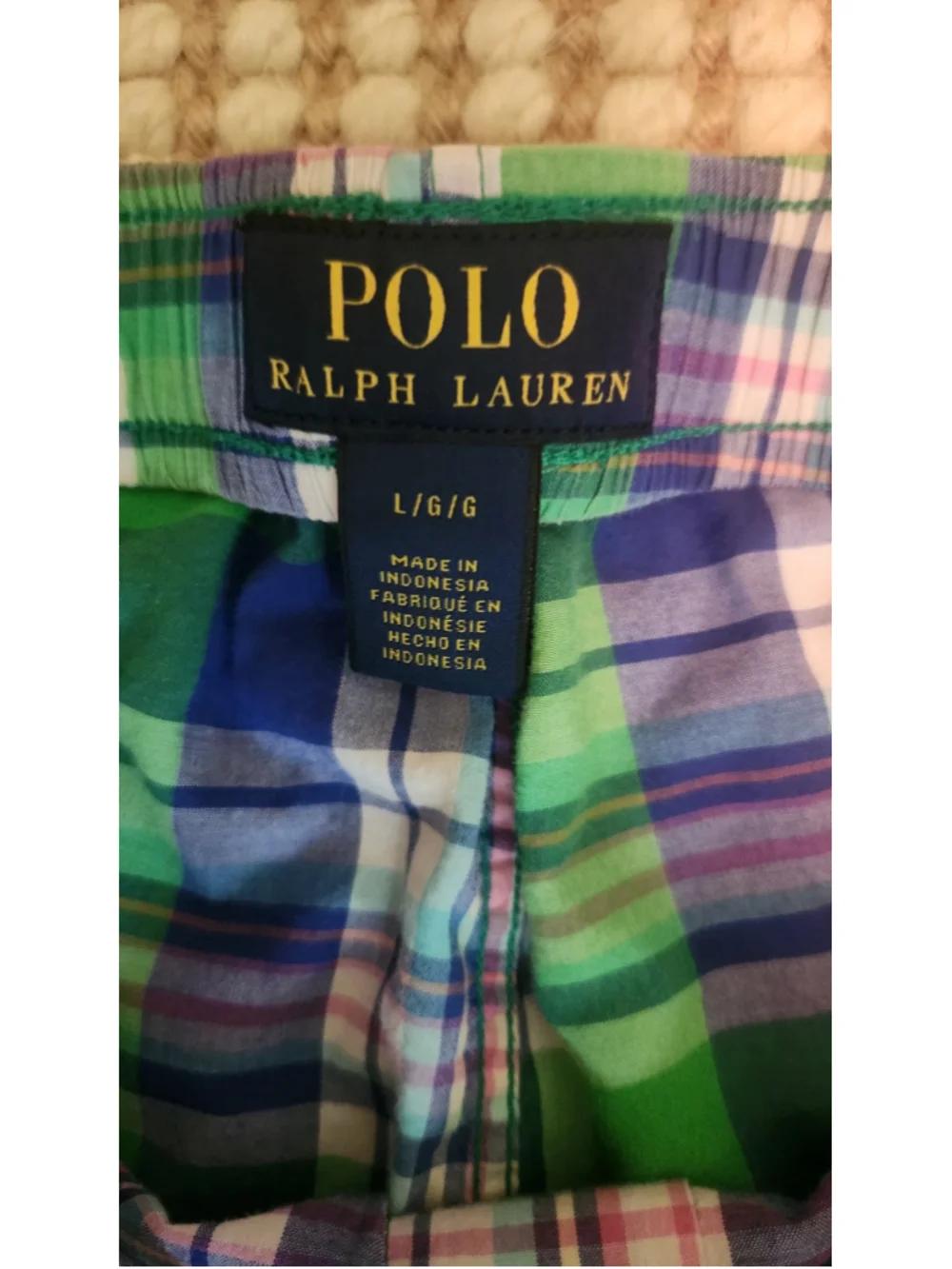 Polo Ralph Lauren Men's Plaid Boxer Shorts Size Large Green Blue Pink Pony Cotto